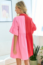 Load image into Gallery viewer, First Love Full Size Color Blocked Button Down Babydoll Dress