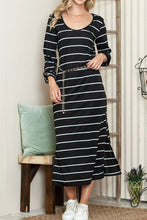 Load image into Gallery viewer, Slit Striped Scoop Neck Long Sleeve Midi Tee Dress