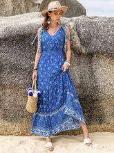 Load image into Gallery viewer, Printed V-Neck Tie Shoulder Dress