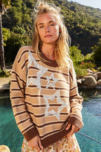 Load image into Gallery viewer, POL Star Patch Stripe Round Neck Sweater