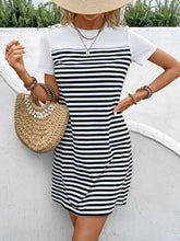 Load image into Gallery viewer, Striped Round Neck Short Sleeve Mini Tee Dress
