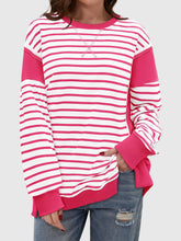 Load image into Gallery viewer, Slit Exposed Seam Striped Long Sleeve Sweatshirt