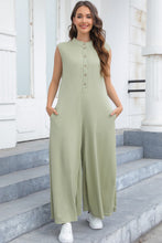 Load image into Gallery viewer, Half Button Wide Leg Jumpsuit with Pockets
