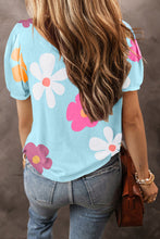 Load image into Gallery viewer, Flower Round Neck Short Sleeve Blouse