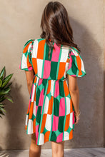 Load image into Gallery viewer, Color Block Round Neck Short Sleeve Dress