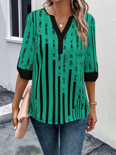 Load image into Gallery viewer, Striped Notched Half Sleeve Blouse