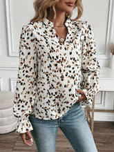 Load image into Gallery viewer, Printed Notched Flounce Sleeve Blouse