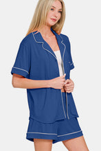 Load image into Gallery viewer, Zenana Button Down Short Sleeve Top and Shorts Lounge Set