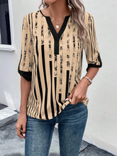 Load image into Gallery viewer, Striped Notched Half Sleeve Blouse