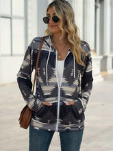 Load image into Gallery viewer, Geometric Zip Up Long Sleeve Hooded Jacket