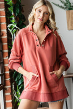 Load image into Gallery viewer, First Love Grommet Split Neck Kangaroo Pocket Sweatshirt