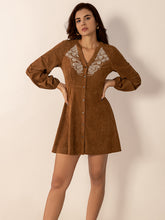 Load image into Gallery viewer, Notched Button Down Long Sleeve Mini Dress