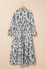 Load image into Gallery viewer, Tiered Printed Notched Long Sleeve Midi Dress