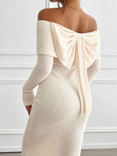 Load image into Gallery viewer, Devine Bow Off-Shoulder Long Sleeve Sweater Dress