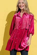 Load image into Gallery viewer, And The Why Fringe Detailed Velvet Shirt Dress