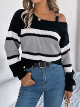 Load image into Gallery viewer, Color Block Asymmetrical Neck Long Sleeve Sweater