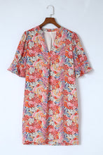 Load image into Gallery viewer, Floral Notched Neck Flounce Sleeve Shift Dress
