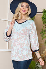 Load image into Gallery viewer, Celeste Full Size Leaf Print Contrast Trim Balloon Sleeve Top