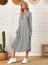 Load image into Gallery viewer, Pocketed Round Neck Long Sleeve Tee Dress
