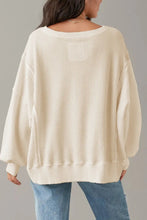 Load image into Gallery viewer, Slit Waffle-Knit Round Neck Long Sleeve Top