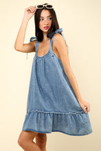 Load image into Gallery viewer, VERY J Shoulder Tie Washed Denim Mini Dress