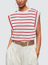 Load image into Gallery viewer, Striped Round Neck Cap Sleeve T-Shirt