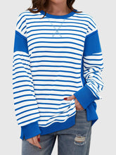 Load image into Gallery viewer, Slit Exposed Seam Striped Long Sleeve Sweatshirt