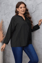 Load image into Gallery viewer, Plus Size Striped Notched Neck Top