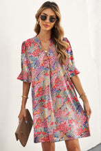 Load image into Gallery viewer, Floral Notched Neck Flounce Sleeve Shift Dress