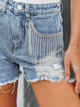 Load image into Gallery viewer, Distressed Fringe Denim Shorts with Pockets