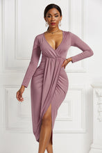 Load image into Gallery viewer, High-low Ruched Surplice Long Sleeve Dress