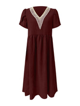 Load image into Gallery viewer, Full Size Lace Detail V-Neck Short Sleeve Dress