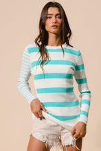 Load image into Gallery viewer, BiBi Contrast Striped Asymmetrical Hem Knit Top
