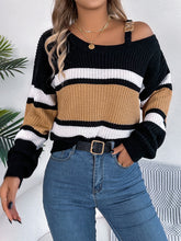 Load image into Gallery viewer, Color Block Asymmetrical Neck Long Sleeve Sweater