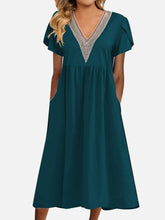 Load image into Gallery viewer, Full Size Lace Detail V-Neck Short Sleeve Dress