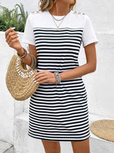 Load image into Gallery viewer, Striped Round Neck Short Sleeve Mini Tee Dress