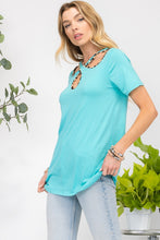 Load image into Gallery viewer, Celeste Full Size Crisscross Cutout Leopard Contrast Trim T-Shirt