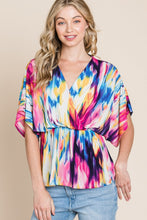 Load image into Gallery viewer, BOMBOM Printed Surplice Peplum Blouse
