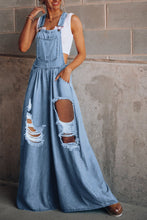 Load image into Gallery viewer, Distressed Wide Leg Denim Overalls