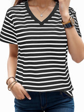 Load image into Gallery viewer, Plus Size Striped V-Neck Short Sleeve T-Shirt
