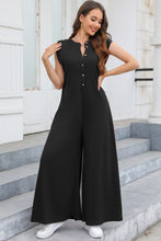 Load image into Gallery viewer, Half Button Wide Leg Jumpsuit with Pockets