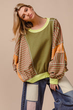 Load image into Gallery viewer, BiBi Color Block Striped Round Neck Sweatshirt