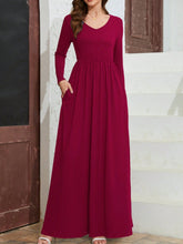 Load image into Gallery viewer, Pocketed V-Neck Long Sleeve Maxi Dress