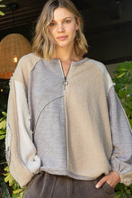 Load image into Gallery viewer, POL Color Block Half Zip Dropped Shoulder Sweatshirt
