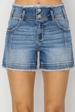 Load image into Gallery viewer, RISEN High Rise Seam Detailed Raw Edge Denim Shorts