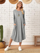 Load image into Gallery viewer, Pocketed Round Neck Long Sleeve Tee Dress