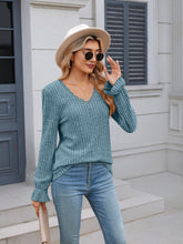 Load image into Gallery viewer, Lace Detail V-Neck Long Sleeve T-Shirt