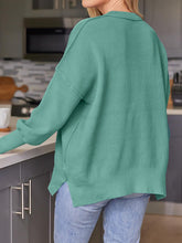 Load image into Gallery viewer, Slit Round Neck Dropped Shoulder Sweater