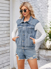 Load image into Gallery viewer, Button Up Cap Sleeve Denim Jacket