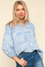 Load image into Gallery viewer, Haptics Full Size Printed Notched Balloon Sleeve Blouse